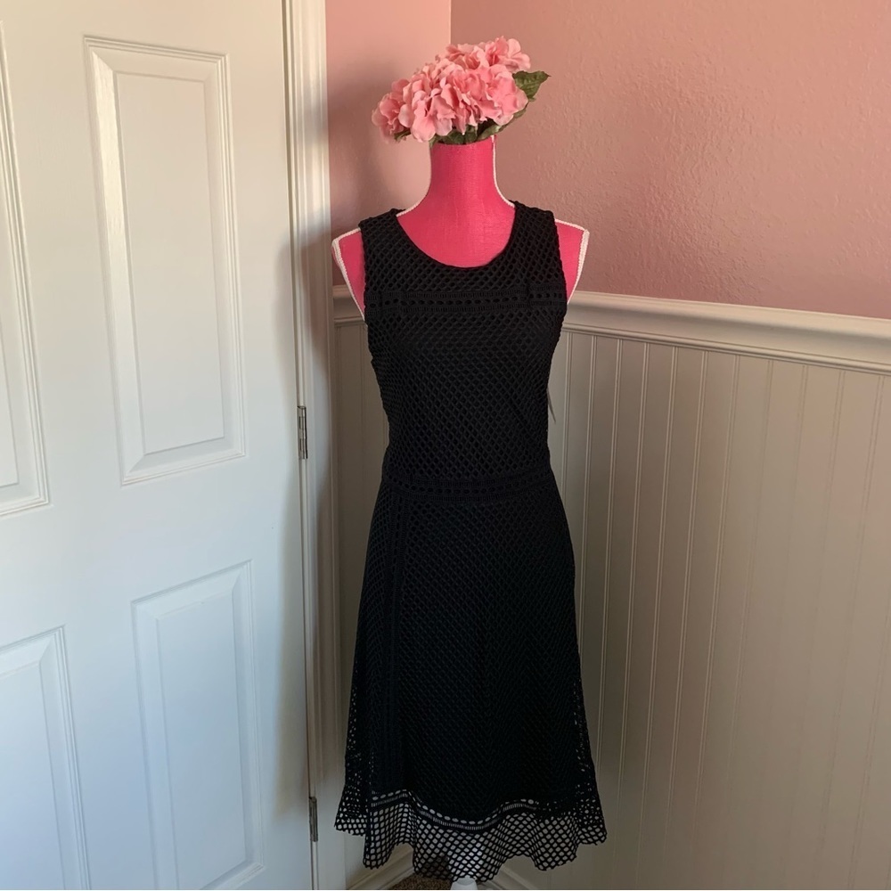 NWT Alfani Black A-line lace/fishnet dress, size 12